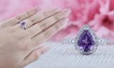 9X7 mm Pear Amethyst & Round White Diamond Ladies Halo Teardrop Engagement Ring Sterling Silver