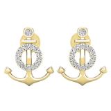 0.14 Carat (ctw) Round White Diamond Ladies Anchor Stud Earrings 10K Yellow Gold