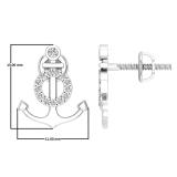 0.14 Carat (ctw) Round White Diamond Ladies Anchor Stud Earrings 14K White Gold