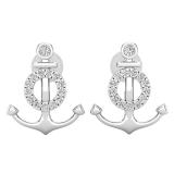 0.14 Carat (ctw) Round White Diamond Ladies Anchor Stud Earrings Sterling Silver