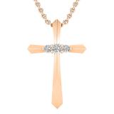 0.13 Carat (ctw) Round White Diamond Ladies Cross Pendant, 18K Rose Gold