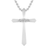 0.13 Carat (ctw) Round White Diamond Ladies Cross Pendant, Sterling Silver
