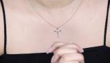 0.13 Carat (ctw) Round White Diamond Ladies Cross Pendant, Sterling Silver
