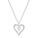 0.20 Carat (ctw) Round White Diamond Ladies 3 Stone Heart Pendant 1/5 CT Sterling Silver