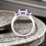 Princess Amethyst Ladies Bridal 3 Stone Engagement Ring 14K White Gold