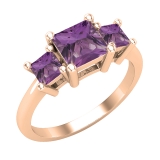 Princess Amethyst Ladies Bridal 3 Stone Engagement Ring 18K Rose Gold