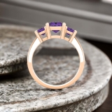 Princess Amethyst Ladies Bridal 3 Stone Engagement Ring 18K Rose Gold
