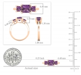 Princess Amethyst Ladies Bridal 3 Stone Engagement Ring 18K Rose Gold