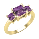 Princess Amethyst Ladies Bridal 3 Stone Engagement Ring 18K Yellow Gold