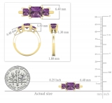 Princess Amethyst Ladies Bridal 3 Stone Engagement Ring 18K Yellow Gold