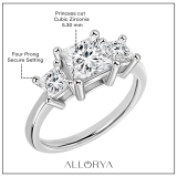 1.30 Cttw Princess Cubic Zirconia 3 Stone Trinity Ring, 925 Sterling Silver