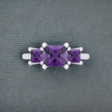 Princess Amethyst Ladies Bridal 3 Stone Engagement Ring Sterling Silver