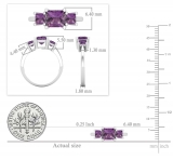 Princess Amethyst Ladies Bridal 3 Stone Engagement Ring Sterling Silver