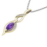 8X4 MM Marquise Amethyst & Round White Diamond Ladies Twist Infinity Pendant, 10K Yellow Gold