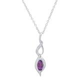 8X4 MM Marquise Amethyst & Round White Diamond Ladies Twist Infinity Pendant, Sterling Silver