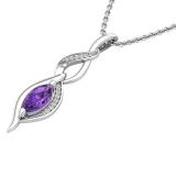 8X4 MM Marquise Amethyst & Round White Diamond Ladies Twist Infinity Pendant, Sterling Silver