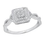 0.10 Carat (ctw) Round Diamond Ladies Square Twist Shank Engagement Ring 1/10 CT Sterling Silver