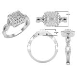 0.10 Carat (ctw) Round Diamond Ladies Square Twist Shank Engagement Ring 1/10 CT Sterling Silver