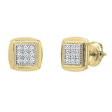 0.25 Carat (ctw) Round White Diamond Ladies Square Frame Stud Earrings 1/4 CT 10K Yellow Gold