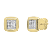 0.25 Carat (ctw) Round White Diamond Ladies Square Frame Stud Earrings 1/4 CT 14K Yellow Gold