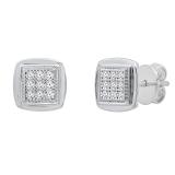 0.25 Carat (ctw) Round White Diamond Ladies Square Frame Stud Earrings 1/4 CT Sterling Silver