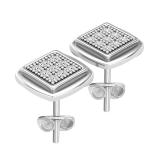 0.25 Carat (ctw) Round White Diamond Ladies Square Frame Stud Earrings 1/4 CT Sterling Silver