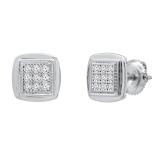 0.25 Carat (ctw) Round White Diamond Ladies Square Frame Stud Earrings 1/4 CT Sterling Silver