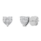 0.15 Carat (ctw) Round White Diamond Ladies Heart Shape Stud Earrings 14K White Gold