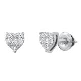 0.15 Carat (ctw) Round White Diamond Ladies Heart Shape Stud Earrings Sterling Silver
