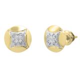 0.05 Carat (ctw) Round White Diamond Ladies Rounded Kite Shape Stud Earrings 10K Yellow Gold