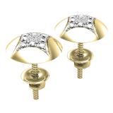 0.05 Carat (ctw) Round White Diamond Ladies Rounded Kite Shape Stud Earrings 10K Yellow Gold