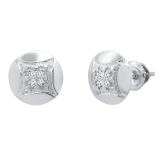 0.05 Carat (ctw) Round White Diamond Ladies Rounded Kite Shape Stud Earrings Sterling Silver