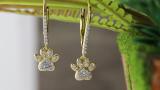0.20 Carat (ctw) Round Diamond Ladies Cat Paw Print Dangle Earrings 1/5 CT 10K Yellow Gold