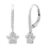0.20 Carat (ctw) Round Diamond Ladies Cat Paw Print Dangle Earrings 1/5 CT 14K White Gold