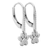 0.20 Carat (ctw) Round Diamond Ladies Cat Paw Print Dangle Earrings 1/5 CT 14K White Gold