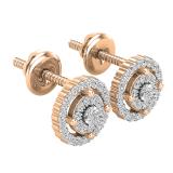 0.20 Carat (ctw) Round White Diamond Ladies Cluster Stud Earrings 1/5 CT 18K Rose Gold