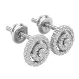 0.20 Carat (ctw) Round White Diamond Ladies Cluster Stud Earrings 1/5 CT Sterling Silver