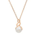 7 MM Round White Freshwater Pearl Ladies Swirl Pendant (Gold Chain Included), 14K Rose Gold