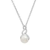 7 MM Round White Freshwater Pearl Ladies Swirl Pendant (Gold Chain Included), 18K White Gold