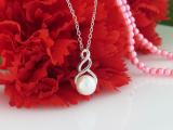 7 MM Round White Freshwater Pearl Ladies Swirl Pendant (Silver Chain Included), Sterling Silver