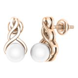 7 MM Each Round White Freshwater Pearl Ladies Swirl Stud Earrings 10K Rose Gold