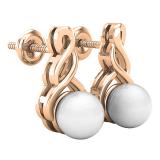 7 MM Each Round White Freshwater Pearl Ladies Swirl Stud Earrings 10K Rose Gold