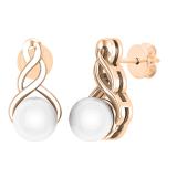 7 MM Each Round White Freshwater Pearl Ladies Swirl Stud Earrings 18K Rose Gold