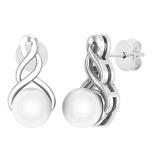 7 MM Each Round White Freshwater Pearl Ladies Swirl Stud Earrings Sterling Silver