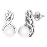 7 MM Each Round White Freshwater Pearl Ladies Swirl Stud Earrings Sterling Silver