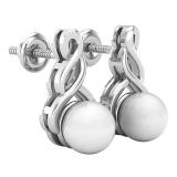 7 MM Each Round White Freshwater Pearl Ladies Swirl Stud Earrings Sterling Silver
