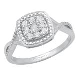 0.05 Carat (ctw) Round Diamond Ladies Split Shank Swirl Beaded Engagement Ring Sterling Silver