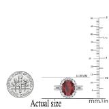 10X8 mm Oval Garnet & Round White Diamond Ladies Halo Style Engagement Ring 10K White Gold