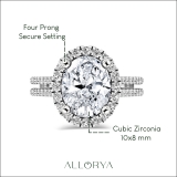 925 Sterling Silver Halo Ring, 3.20 ctw Oval & Round Cubic Zirconia