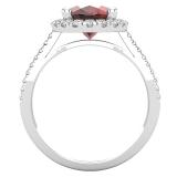 10X8 mm Oval Garnet & Round White Diamond Ladies Halo Style Engagement Ring Sterling Silver